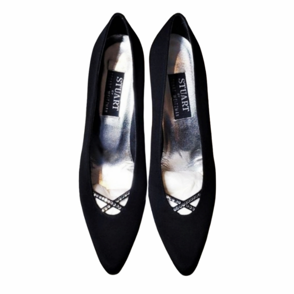Stuart Weitzman Peau de Soie Rhinestone Heels, 9AA